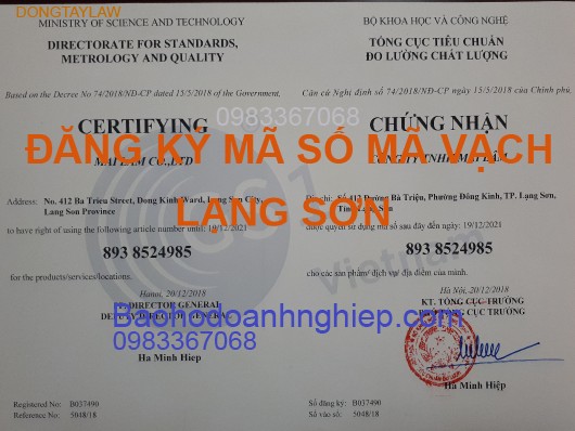 Giấy chứng nhận đăng ký mã số mã vạch cho doanh nghiệp ở Lạng Sơn Đăng ký mã số mã vạch tại Lạng Sơn